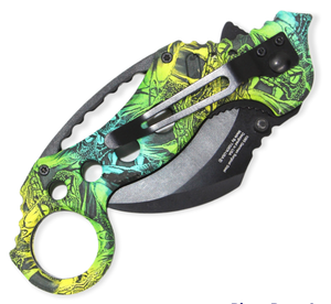 Flick Blade – Green & Yellow Skull Cammo - Brass Knuckles Shop