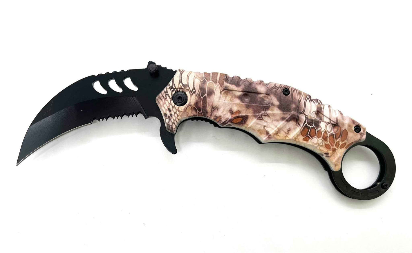 Shadow Hook – Brown CAMO Handle Black Knife